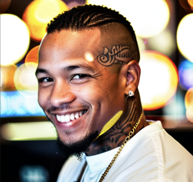 Portrait of Malik Thompson, tattoo artist